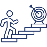 Person walking up stairs to reach their goal